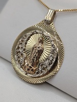  14KT TRI COLOR GOLD ROUND 1 5/8" RELIGIOUS MEDAL PENDANT