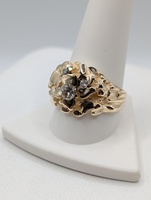  SIZE 11 14KT YELLOW GOLD ~.60 TOTAL CARAT WT. ROUND DIAMOND ACCENT NUGGET RING