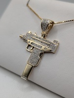  10KT YELLOW GOLD ~.50 TOTAL CARAT WT. DIAMOND ACCENT 1 5/8"  UZI GUN PENDANT