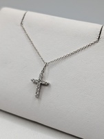  950 PLATINUM & 18KT WHITE GOLD TIFFANY & CO. DIAMOND CROSS PENDANT 19" NECKLACE