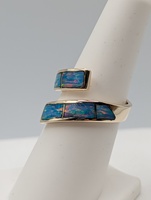  SIZE 7 14KT YELLOW GOLD OPAL INLAY OPEN OVERLAP STYLE BAND RING