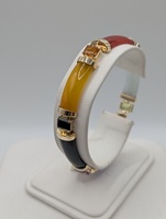  14KT YELLOW GOLD MULTI-COLORED JADE AND GEMSTONE 7 1/2" BAR LINK BRACELET