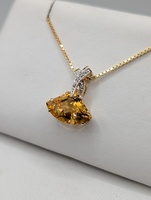  14KT YELLOW GOLD ~4 CARAT KITE CUT CITRINE WITH DIAMOND ACCENTS 7/8" PENDANT