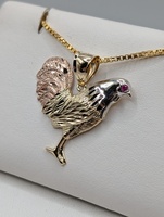  14KT TRI COLOR GOLD ~.05 CARAT RUBY ACCENT 1 1/4" ROOSTER PENDANT