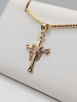  14KT TWO TONE GOLD 1 1/8" DRAPED CROSS PENDANT