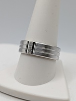  SIZE 10 14KT WHITE GOLD ~.30 TOTAL CARAT WT. 3-DIAMOND ACCENT RIDGED BAND RING