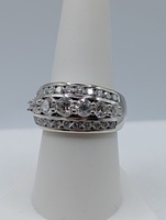  SIZE 8 14KT WHITE GOLD ~3 TOT. CARAT WT. ROUND CUT DIAMOND TRIPLE ROW BAND RING