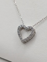  10KT WHITE GOLD ~.20 TOTAL CARAT WT. DIAMOND PAVE 1/2" HEART SLIDER PENDANT