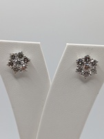  18KT WHITE GOLD ~1.4 TOTAL CARAT WT. DIAMOND CLUSTER 3/8" POST EARRINGS