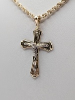 10KT TWO TONE GOLD 1 1/2" RELIGIOUS CROSS PENDANT
