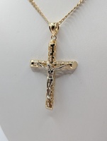  14KT YELLOW GOLD HOLLOW PIERCED 2 1/2" RELIGIOUS CROSS PENDANT