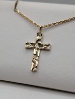  14KT YELLOW GOLD 1 1/4" NUGGET CROSS PENDANT